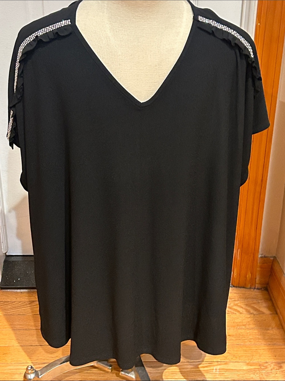 Madison Black Top with V-Neck Trim